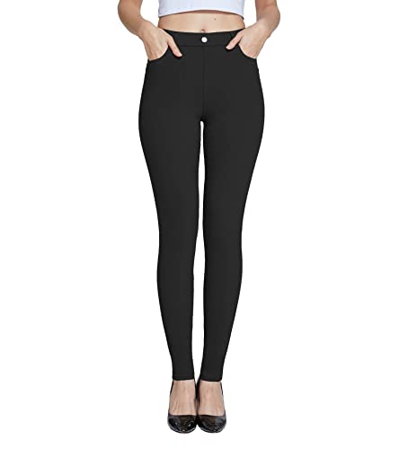 Chinfun Women's Dress Legging Pants Stretch Pull On Jeggings Skinny Work Pants Comfy Business Casual Slacks Office Black M #TOP27
