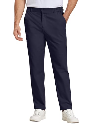 COOFANDY Casual Chino Pants for Men Khaki Dress Slacks Relaxed Fit Cotton Trousers with Elastic Waistband Navy Blue, M