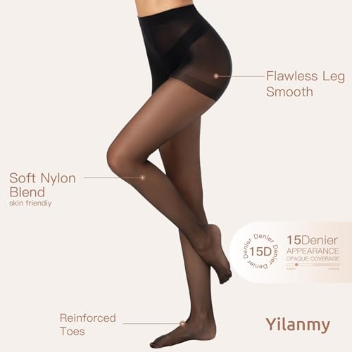 Yilanmy Run Resistant Control Top Pantyhose 15D High Waist Sheer Tights With Reinforced Toes2
