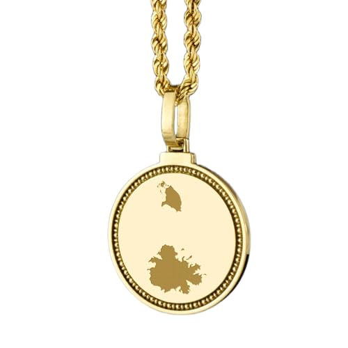 WORLD WIDE GEMS Pendentif rond en argent sterling 925 gravé d'une carte d'Antigua-et-Barbuda (25 mm), plaqué or, idéal pour un cadeau unisexe | WW_EGMP_0178