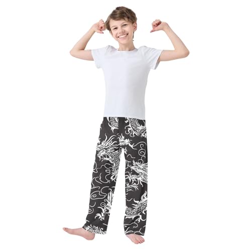 Chinese Dragon Retro Print Boys Long Pants Soft Trousers Elastic Waist Kids Lounge Bottoms with Pockets S-XL3
