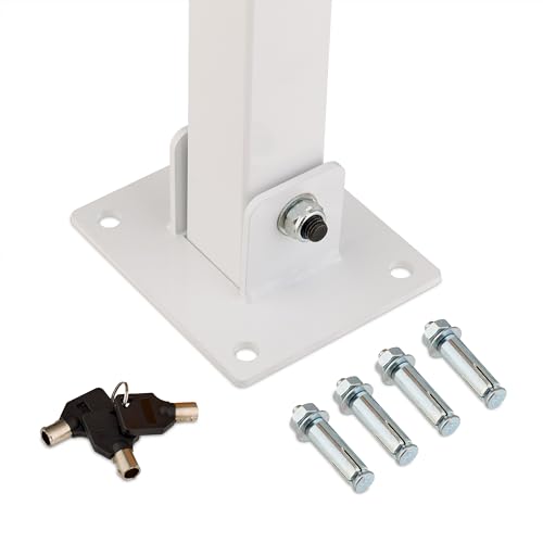 Relaxdays Absperrpfosten, klappbar, Stahl, Parkplatz Absperrung, H: 65 cm, abschließbar, eckiger Parkpfosten, weiß/rot