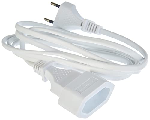 Electraline 900007 Prolongador de 2 m con Toma Europea, Cable 2x1 mm², Color Blanco