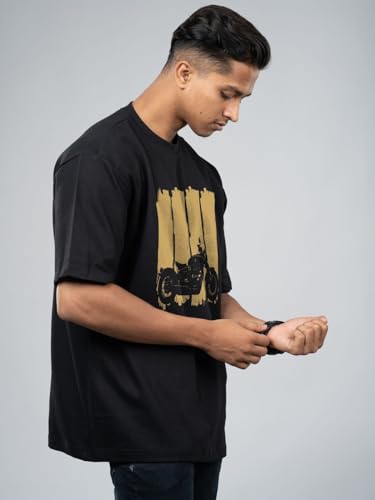 Image of T-Shirt for Men - 100% Cotton Ladakh Motorcycle Rider Half Sleeve Round Neck Graphic Print | Regular & Oversized Fit | 180 /220 GSM | S-5XL | Black, Navy Blue, Olive, Red, White