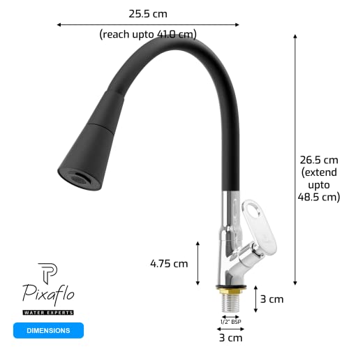 Image of Pixaflo Brass Swan Neck Tap with 360-degree Swivel Black Flexible Silicone Swivel Spout for Kitchen Sink and Wash Basin, Dual Flow (Curio)