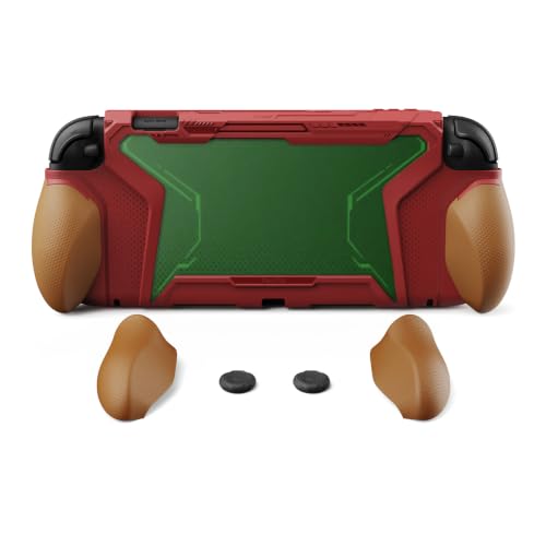 PlayVital for Switch 2 Beyond-Grip Dockable Case, Interchangeable FPS/Omni Ergonomic Grips + Military-Grade Drop Protective Cover + 2 Joystick Caps for Nintendo Switch 2 (Red &amp; Orange)​