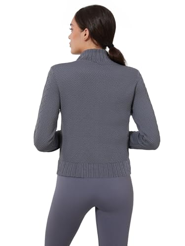 Image of Women's Cardigan Jackets Cropped Lightweight Fall Open Front, Long Sleeve Knit Zip Up Sportswear Slim Fit Workout Tops