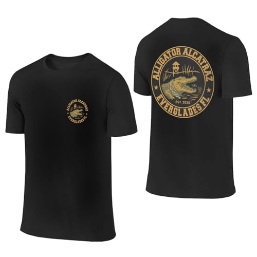 Alligator Alcatraz Shirts Men Double-Sided Printed Cotton Tshirt Cool Graphic Fashion Tops Tee X-Large Black