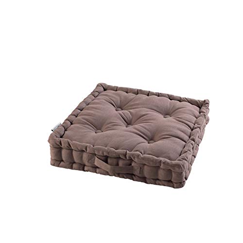 COTON d'intérieur Cojín de Suelo de 45 x 45 x 10 cm, algodón Liso Panamá, castaño, 45 x 45 x 10 CM