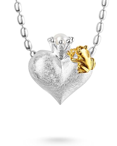 Drachenfels mittlerer Herzanhänger mit Süßwasserperle/Kollektion Froschkönig/Eleganter Anhänger in Echtsilber/Herzform Anhänger aus 925 Sterling Silber für Damen/D FR 371/AG