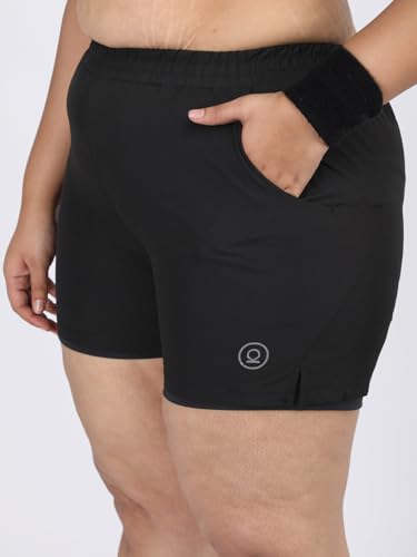 Image of CHKOKKO Sports Shorts for Women Running Gym Workout - Dry Fit Quick Dry Double Layer Inner Compression with Pockets | Breathable Lightweight Athletic Wear Above Knee BLKDARKGREY 3XL