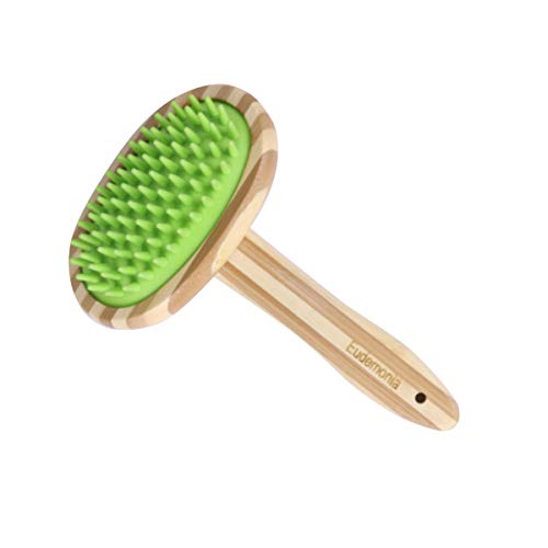 Eudemonia Pet Silicone Massage Brush - Bamboo Bath Brush for Dogs & Cats