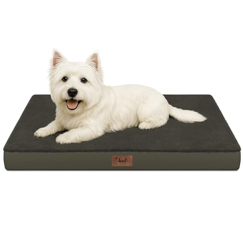 Image of Comfort Dog Bed for Small Dogs & Cats, Waterproof Dog Crate Mat Orthopedic Egg Crate Foam with Washable Removable Cover, Coffee