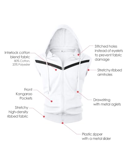 Image of Ohoo Mens Slim Fit Sleeveless Lightweight Zip Up Hooded Sweatshirt Vest Hoodie