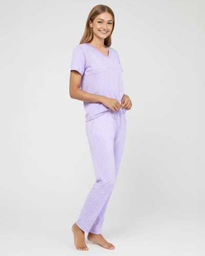 Image of Real Essentials 2 Pack: Women's Comfy Pajama Sets - Short Sleeve Ladies Loungewear Sleepwear PJs (Available In Plus)