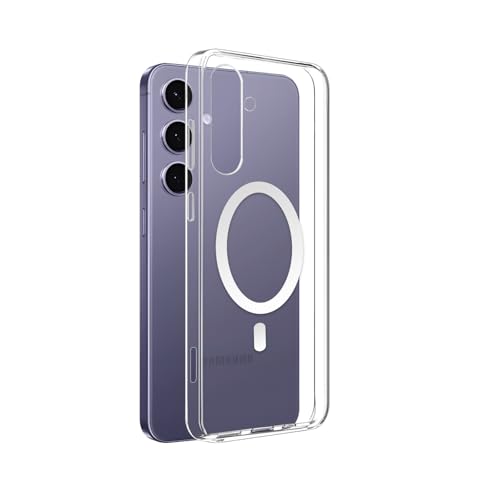 Image of Prolet Anti-Yellow Crystal Clear Hard Case Cover Compatible with Samsung Galaxy S24 with Magnetic Mag-Safe Wireless Charging Support, Shockproof Hard Back Cover (Transparent)
