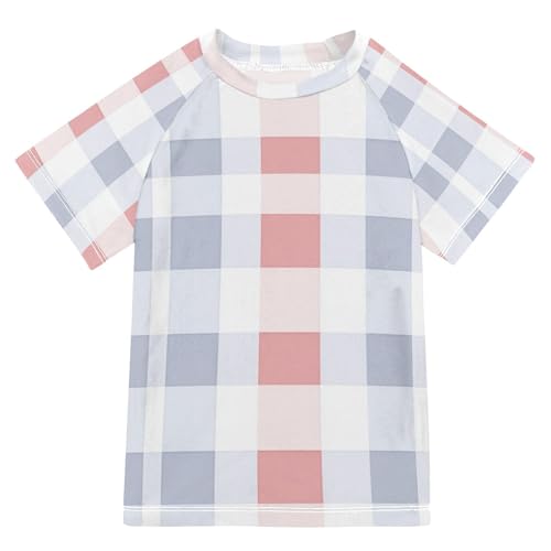 KLL Boy Bathing Suit Short Sleeve Rash Guard Boys 4T Squares White White