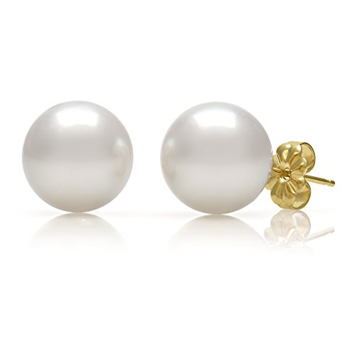 14K Yellow Gold 10.0-10.5mm White Cultured Freshwater Pearl Stud Earrings