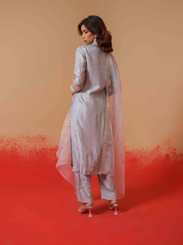 Image of Kaari Women's Embroidered Kurta Set with Dupatta - Festive Kurta Set for Women Polyester