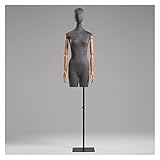 Mannequin Body Torso Female, Manikins Dress Form with Black Adjustable Stand, Retail Clothing Display Tailors Dummy Model with Head and Beech Wood Han