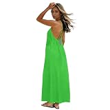 RPLIFE Vestido largo verde lima con espalda abierta y tirantes delgados para mujer, vestidos de verano, vestido de playa para mujer, Verde lima (Lime Green), Medium Tall