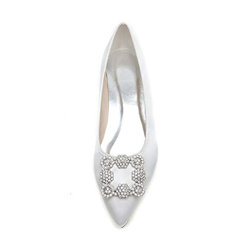 TNXZ Wedding Flats Shoes Women Wedding Shoes for Bride Flats Bridal Shoes Flats Satin Closed Toe Rhinestone Ballet Flats4