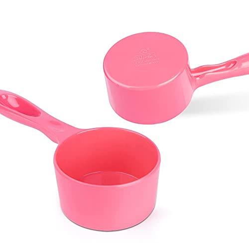 SUPER DESIGN Sturdy Melamine Food Scoop for Dogs Cats Birds, Measuring Cup, Long Comfortable Handle (0.5 cup, Neon Pink)