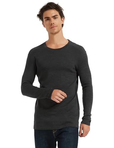 Manote 100% Merino Wool Men's Mid Weight Long Sleeve Thermal Shirt, 260gsm Undershirt, No-Odor Base Layer (US, Alpha, XX-Large, Regular, Regular, Charcoal Grey)