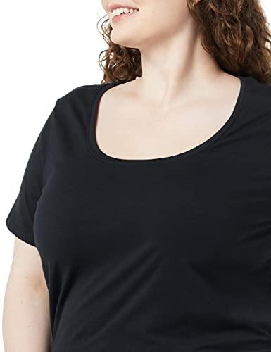Amazon Essentials Camiseta de Manga Corta con Cuello Redondo y Corte Estándar (Disponible en Tallas Grandes) Mujer, Pack de 2, Negro, M