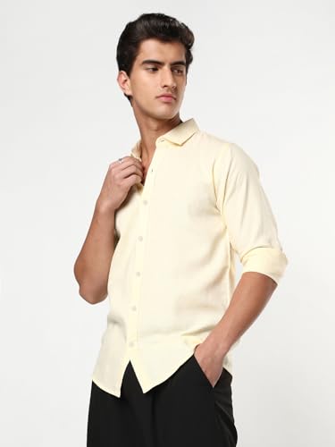 Image of Urbano Fashion Men's Linen Blend Full Sleeve Relaxed Fit Casual Solid Shirt