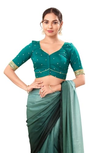 Image of Vamas Women's Silk Padded Self Design Half Sleeve Readymade Saree Blouse (X-1209.ELB)