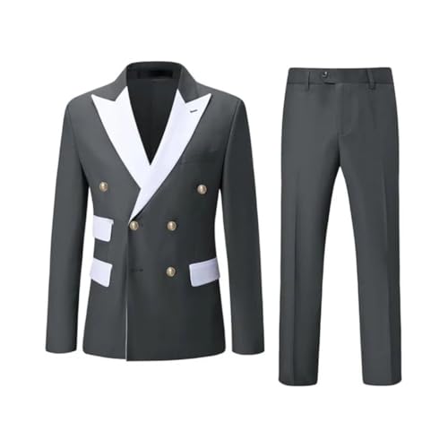Men Blazer 2-Piece Suit Double Breasted Contrast Color Slim Blazer and Pant for Formal Wedding