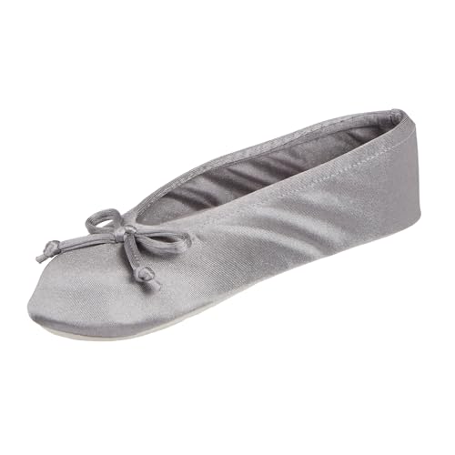 isotoner Pantuflas de satén para mujer con lazo suave y suela de gamuza, Fresno, 8-9