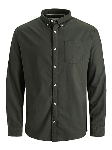 JACK & JONES Camisa de Hombre Talla Grande Color Liso básica Manga Larga Business JJEOXFORD, Color:Verde, Talla:7XL