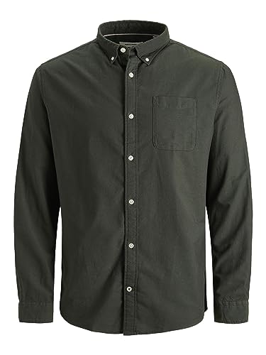 Herren Jack & Jones Einfarbiges Plus Size Hemd | Basic Übergrößen Langarm Shirt | Uni Business JJEOXFORD, Farben:Grün, Größe Hemd:5XL