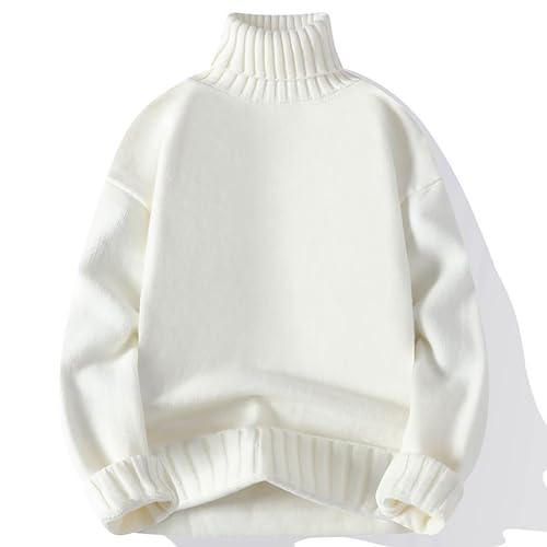 Men's Winter Loose Fit Classic Sweaters,Turtleneck Pullover Sweater Long Sleeve Casual Round Neck Cable Knit Sweaters2