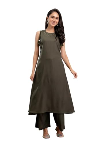 Stylum Women's Solid Rayon A-Line Kurta Palazzo Set