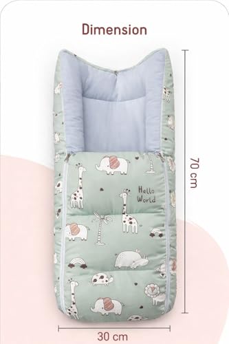 Image of VoiDrop 3 in 1 Baby Sleeping Bag /Baby Bedding Set for New Born, Baby Bed for New Born /Very Soft & Comfortable 0-12 Months /Foldable & Washable Cotton-Green Desgin