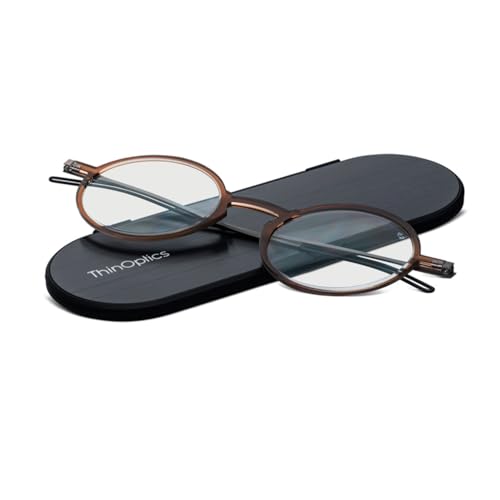 ThinOptics Unisex Adult Glasses Reading, Regular Case / Round Brown, 2.00 US