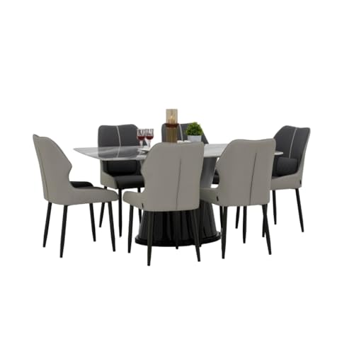 Image of Royaloak Lucca Italian Leatherette Marble Dining Chair | Cushioned Seat & Backrest with Lumbar Pillow Support | Dual Tone Leatherette Upholstery | Powder-Coated Metal Legs | Dining Chair