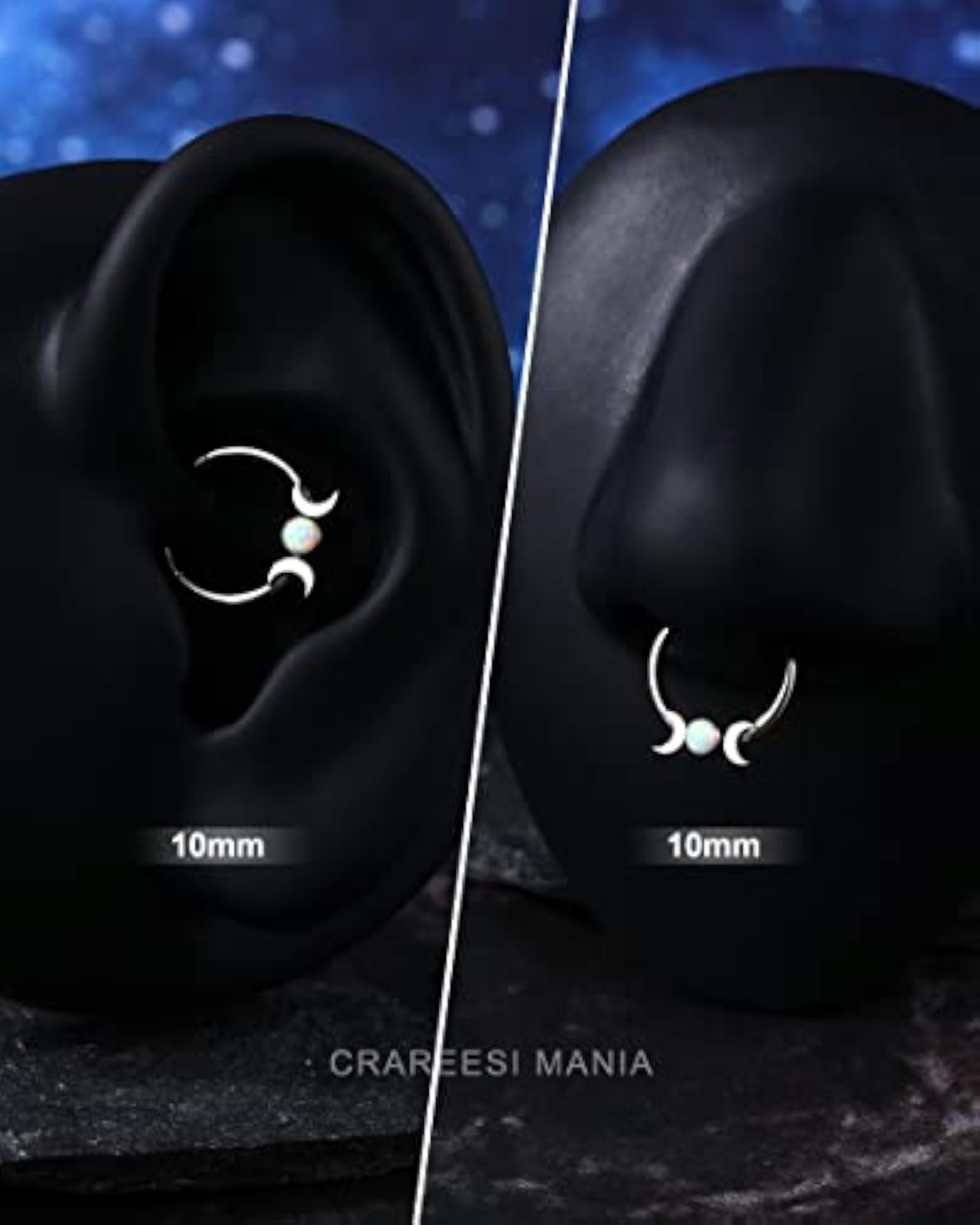 Women's Moon Septum Ring, 16g Stainless Steel