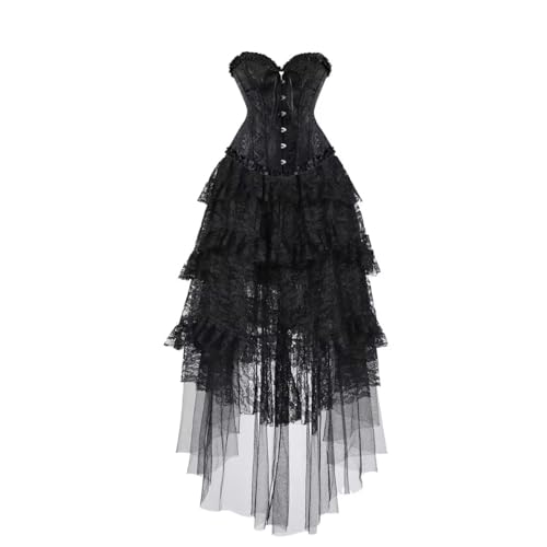 Josamogre Corsage Korsett Kleid elegant Damen Corset Dress nkleid Halloween Vintage Schwarz 2XL
