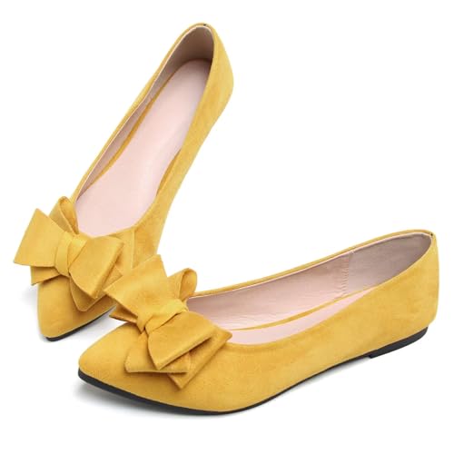 Image of TN TANGNEST Women's Flats Comfortable Dressy Slip On | Pointed Toe Bow Ballet Shoes, Business Casual Office Flats, Suede Flat Shoes