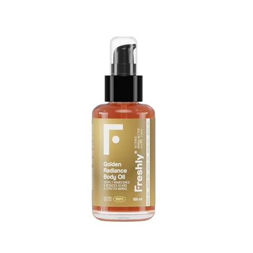 Freshly - Aceite Corporal Natural Golden Radiance Body Oil - Hidratante y Reafirmante - Con 12 Aceites Vegetales - Ideal para Estrías y Cicatrices - Apto Embarazo - 200 ml