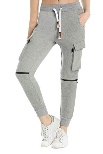 Extreme Pop Femme Pantalon de Jogging en Pur Coton Pantalon Cargo Cargo en Jersey tricoté épousant de Couleur française Noir Gris Bleu (M, Grise) Cover
