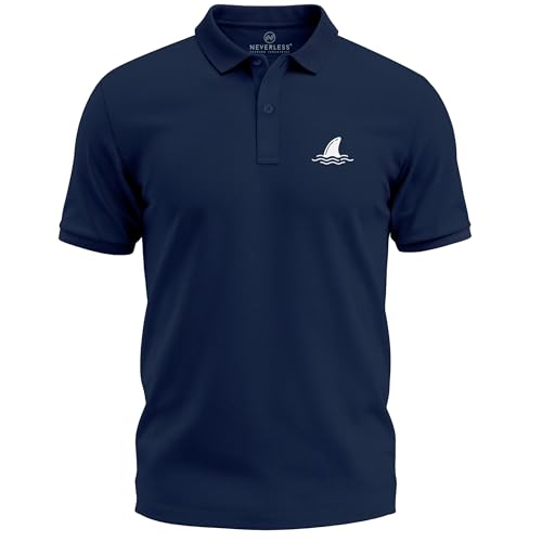 Neverless® Poloshirt Herren mit Haiflossen Logo – Kurzarm Polo Sommer -Maritimes Print Design - Modern Fit Fashion Navy XS