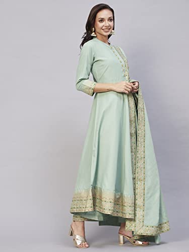 Image of ANNI DESIGNER Women Cotton Blend Solid Kurta With Pant & Dupatta