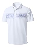Men's Golf Shirts Dry Fit Moisture Wicking Performance Short Sleeve Collared Polo Shirts for Casual Tennis Bussiness (White Leaves, L)