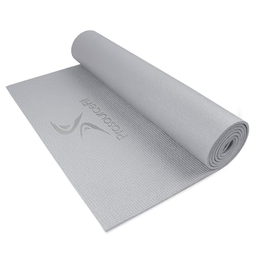ProsourceFit Original Yoga Mat ¼-Inch Thick Non-Slip Surface with Carrying Straps for Balance and Stability, Multipurpose Workout Mat for Pilates, Yoga, and Meditation, Grey