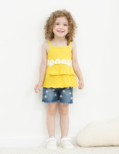 oklady Toddler Girl Clothes Ruffle Daisy Sleeveless Tank Tops and Denim Shorts Girls Summer Outfits2